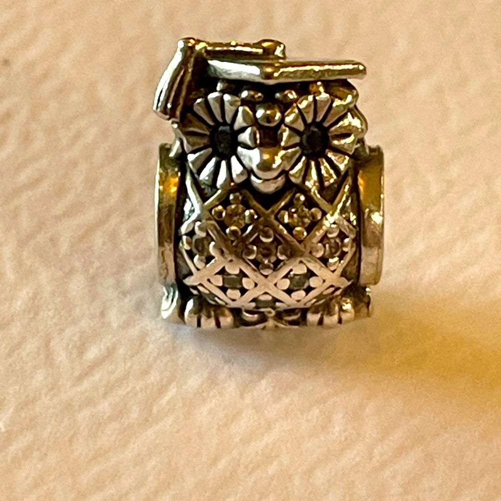 Authentic Pandora studious wise owl charm Sterling with clear and blue cz